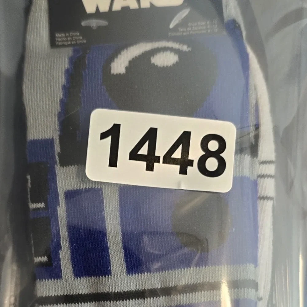 Star Wars R2-D2 Crew Socks 2 Pair Pack Blue Black Droid Sci-Fi Mens Size 6-12